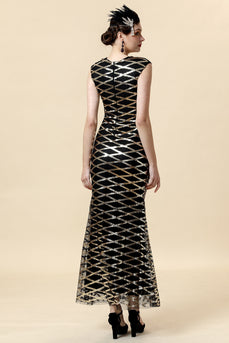 Sheath Jewel Golden Sequined Long Formal Dress