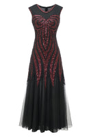 Load image into Gallery viewer, Black Golden Sequins Long Formal Dress With 20s Accessories Set