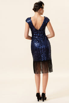 Blue Round Neck 1920s Flapper Dress