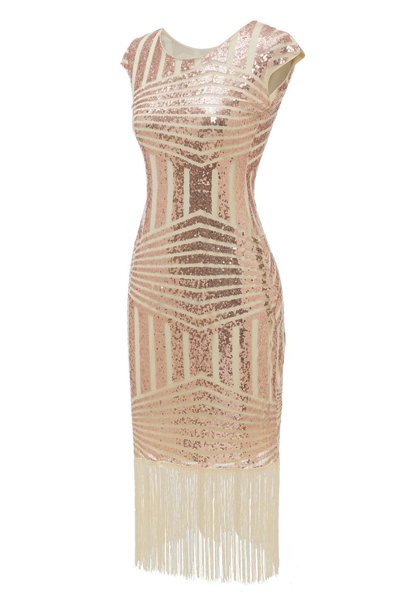 Load image into Gallery viewer, Blush Round Neck 1920s Flapper Dress