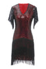 Load image into Gallery viewer, Black Red V Neck Cocktail Dress with Tassel