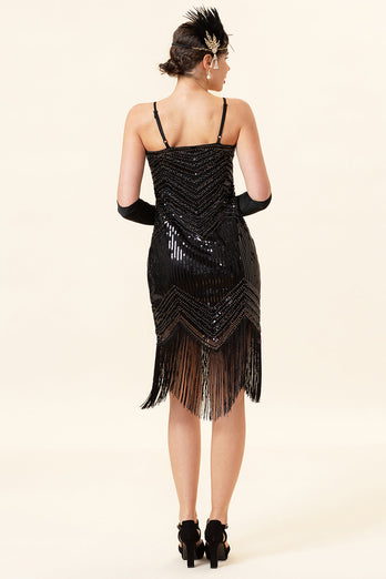 Fringed Vintage 1920s Sequin Dress With 20s Accessories Set