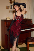 Load image into Gallery viewer, Black Red Spaghetti Straps 1920s Dress