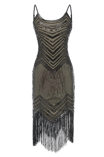 Fringed Vintage 1920s Sequin Dress With 20s Accessories Set