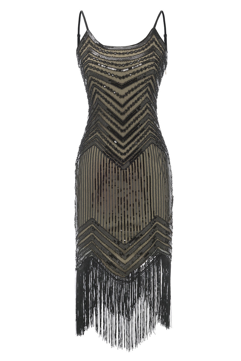 Load image into Gallery viewer, Fringed Vintage 1920s Sequin Dress With 20s Accessories Set