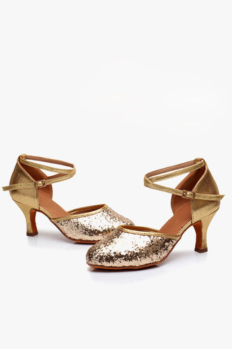 Gold Sequin T Straps 1920s Heels