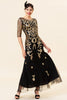 Load image into Gallery viewer, Black Golden Sequins Long Formal Dress with Half Sleeve