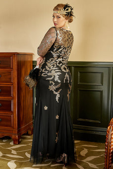 Black Golden Plus Size 1920s Sequins Dress