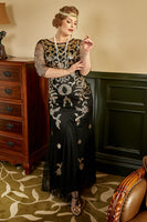 Load image into Gallery viewer, Black Golden Plus Size 1920s Sequins Great Gatsby Dress