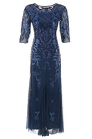 Load image into Gallery viewer, Black Golden Sequins Long Formal Dress With 20s Accessories Set