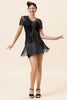 Load image into Gallery viewer, Jewel Black Sequined Beaded Fringe 1920s Dress