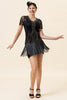 Load image into Gallery viewer, Black Sequined Beaded Fringe 1920s Dress With 20s Accessories Set