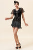 Load image into Gallery viewer, Jewel Black Sequined Beaded Fringe 1920s Dress