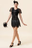 Load image into Gallery viewer, Jewel Black Sequined Beaded Fringe 1920s Dress