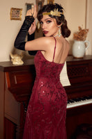 Load image into Gallery viewer, Sparkly Red Sequins Sheath V-Neck Long Great 1920s Dress