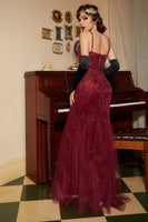 Load image into Gallery viewer, Sparkly Red Sequins Sheath V-Neck Long Great 1920s Dress