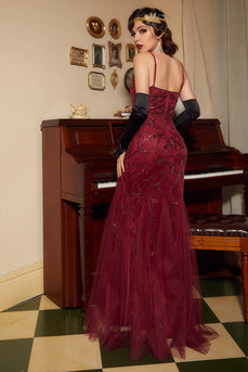Sparkly Red Sequins Sheath V-Neck Long Great 1920s Dress
