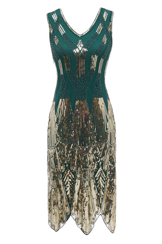 Sheath V Neck Dark Green Sequins 1920s Dress