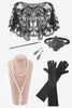 Load image into Gallery viewer, Black Six Pieces Headpiece Golve Earrings 1920s Accessories Set