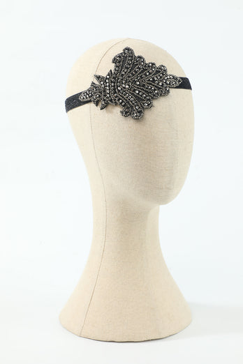 Black Six Pieces Headpiece Golve Earrings 1920s Accessories Set