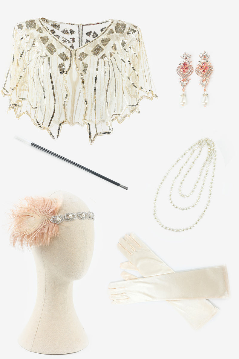 Load image into Gallery viewer, Champagne Drop Earrings Necklace 1920s Party Accessories Set