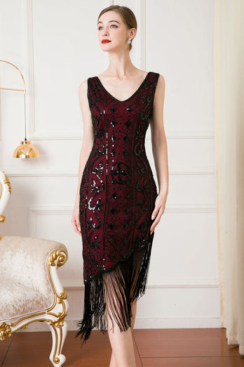 Black Sequin 1920s Flapper Dress with Fringes