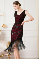 Load image into Gallery viewer, Sparkly Black Sequin Sheath 1920s Flapper Dress with Fringes