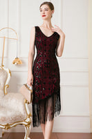 Load image into Gallery viewer, Sparkly Black Sequin Sheath 1920s Flapper Dress with Fringes