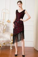 Load image into Gallery viewer, Sparkly Black Sequin Sheath 1920s Flapper Dress with Fringes