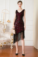 Load image into Gallery viewer, Sparkly Black Sequin Sheath 1920s Flapper Dress with Fringes