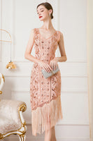 Load image into Gallery viewer, Sparkly Black Sequin Sheath 1920s Flapper Dress with Fringes