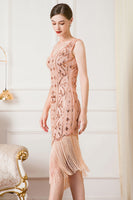 Load image into Gallery viewer, Sparkly Black Sequin Sheath 1920s Flapper Dress with Fringes