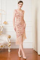 Load image into Gallery viewer, Sparkly Black Sequin Sheath 1920s Flapper Dress with Fringes