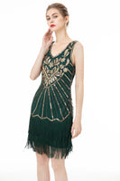 Load image into Gallery viewer, Green Sequin Fringes 1920s Dress