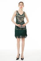 Load image into Gallery viewer, Green Sequin Fringes 1920s Dress