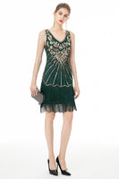 Load image into Gallery viewer, Green Sequin Fringes 1920s Dress