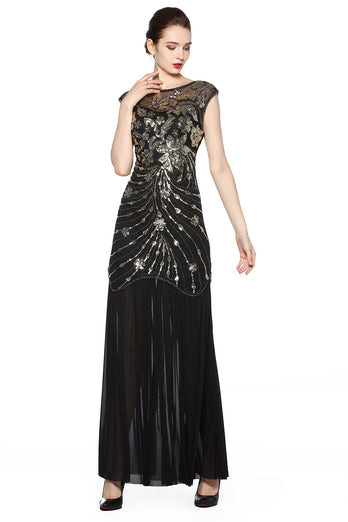Black Sequin Long 1920s Dress
