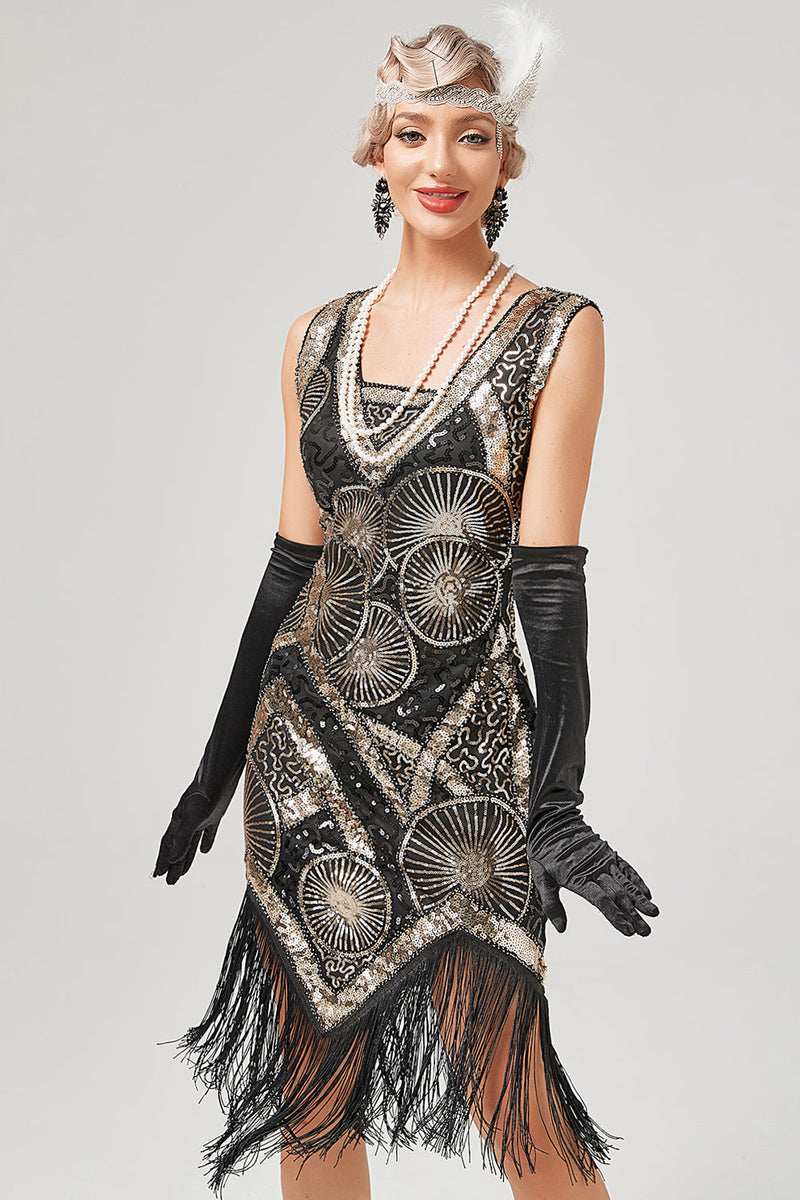 Load image into Gallery viewer, Dark Green 1920s Flapper Dress With Fringes