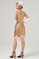 Load image into Gallery viewer, Dark Green Sequined V-Neck Gatsby Dress With Fringes