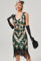 Load image into Gallery viewer, Green Scoop Neck Sleeveless Flapper Dress With Fringes