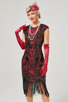 Load image into Gallery viewer, Green Round Neck Golden Embroidery 1920s Dress With Fringes