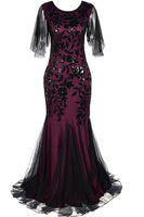 Load image into Gallery viewer, Queendancer Women Plus Size Sparkly Black Burgundy Roaring 20s Long 1920s Flapper Dress Sequin Great Gatsby Dress