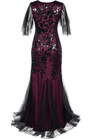 Load image into Gallery viewer, Plus Size Sparkly Black Burgundy Long 1920s Gatsby Flapper Dress with Sequin