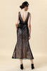 Load image into Gallery viewer, Sheath Black Pink Sequin V-Neck Formal Dress