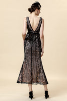 Load image into Gallery viewer, Sheath Black Pink Sequin V-Neck Formal Dress
