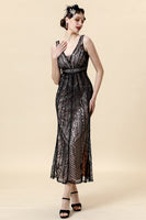Load image into Gallery viewer, Sheath Black Pink Sequin V-Neck Formal Dress