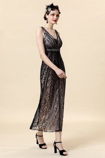 Sheath Black Pink Sequin V-Neck Formal Dress