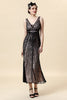 Load image into Gallery viewer, Sheath Black Pink Sequin V-Neck Formal Dress