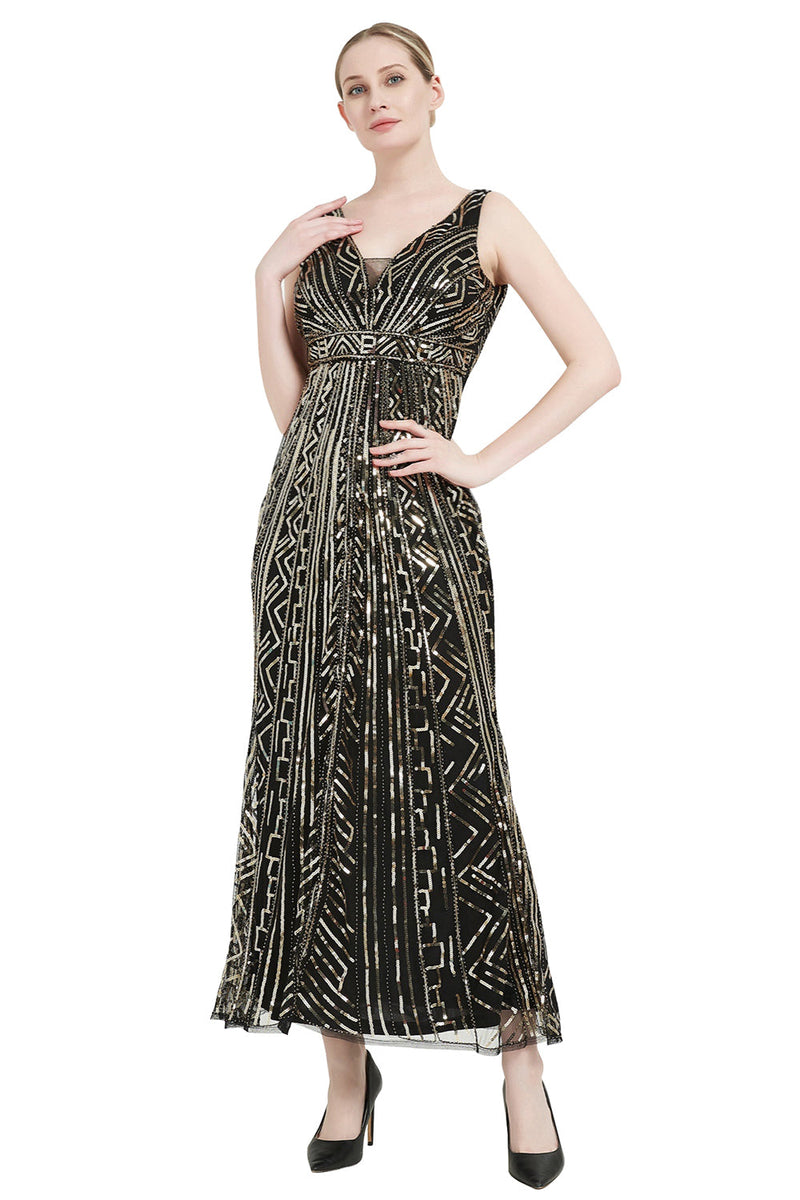 Load image into Gallery viewer, Sheath Black Pink Sequin V-Neck Formal Dress