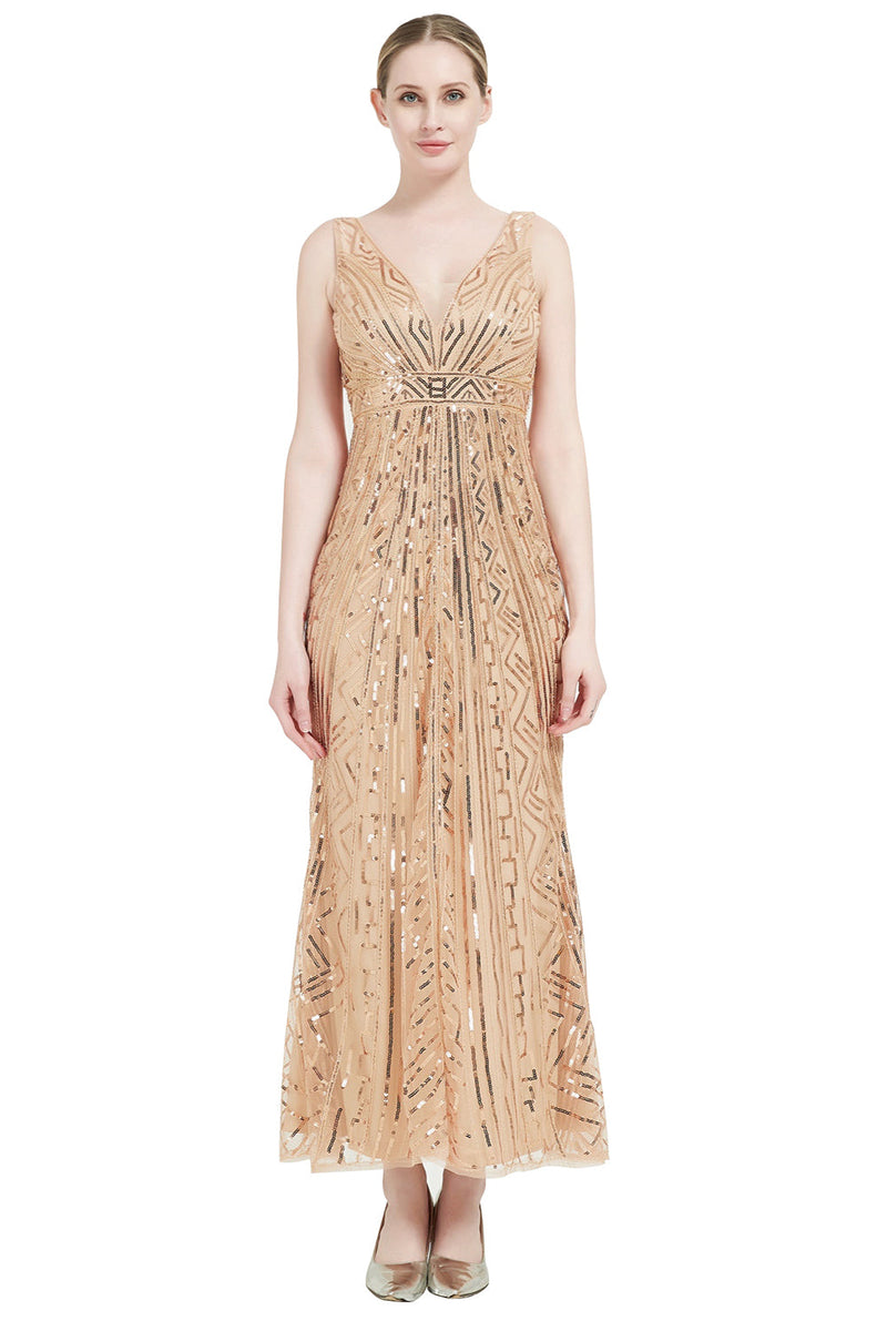 Load image into Gallery viewer, Sheath Black Pink Sequin V-Neck Formal Dress